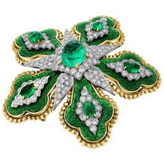 David Webb 5.85 Carat Emerald Floral Brooch