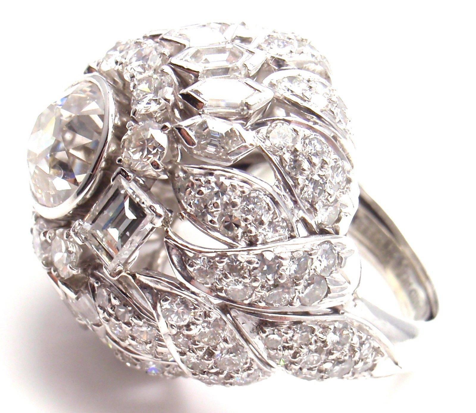 David Webb 5 Carat Diamond Large Platinum Bombe Ring 1