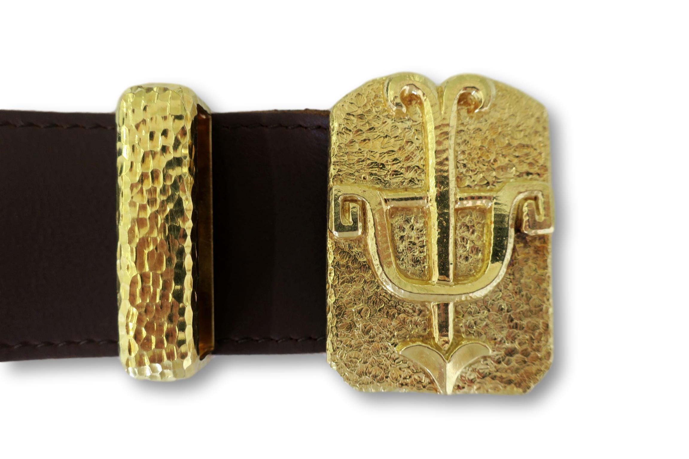 Women's or Men's David Webb 1970s Zodiac Gold Belt Buckle