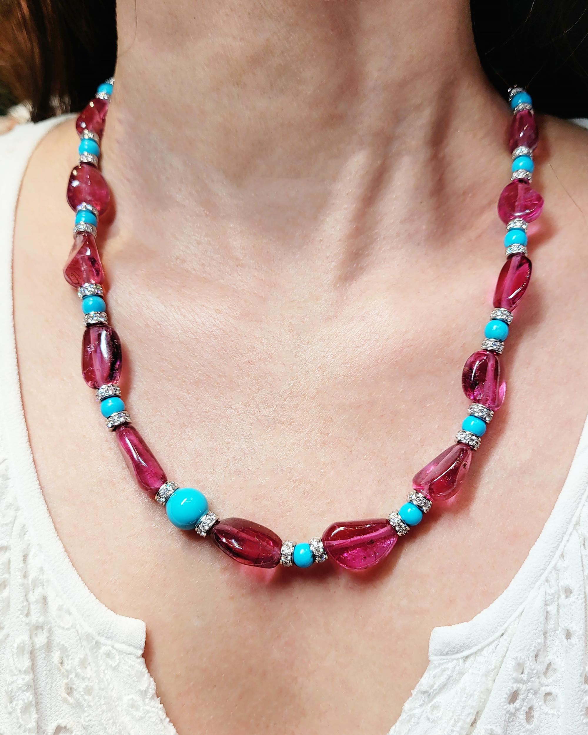 David Webb 71.50 Carat Tourmaline Turquoise Diamond Pendant Necklace In New Condition For Sale In New York, NY