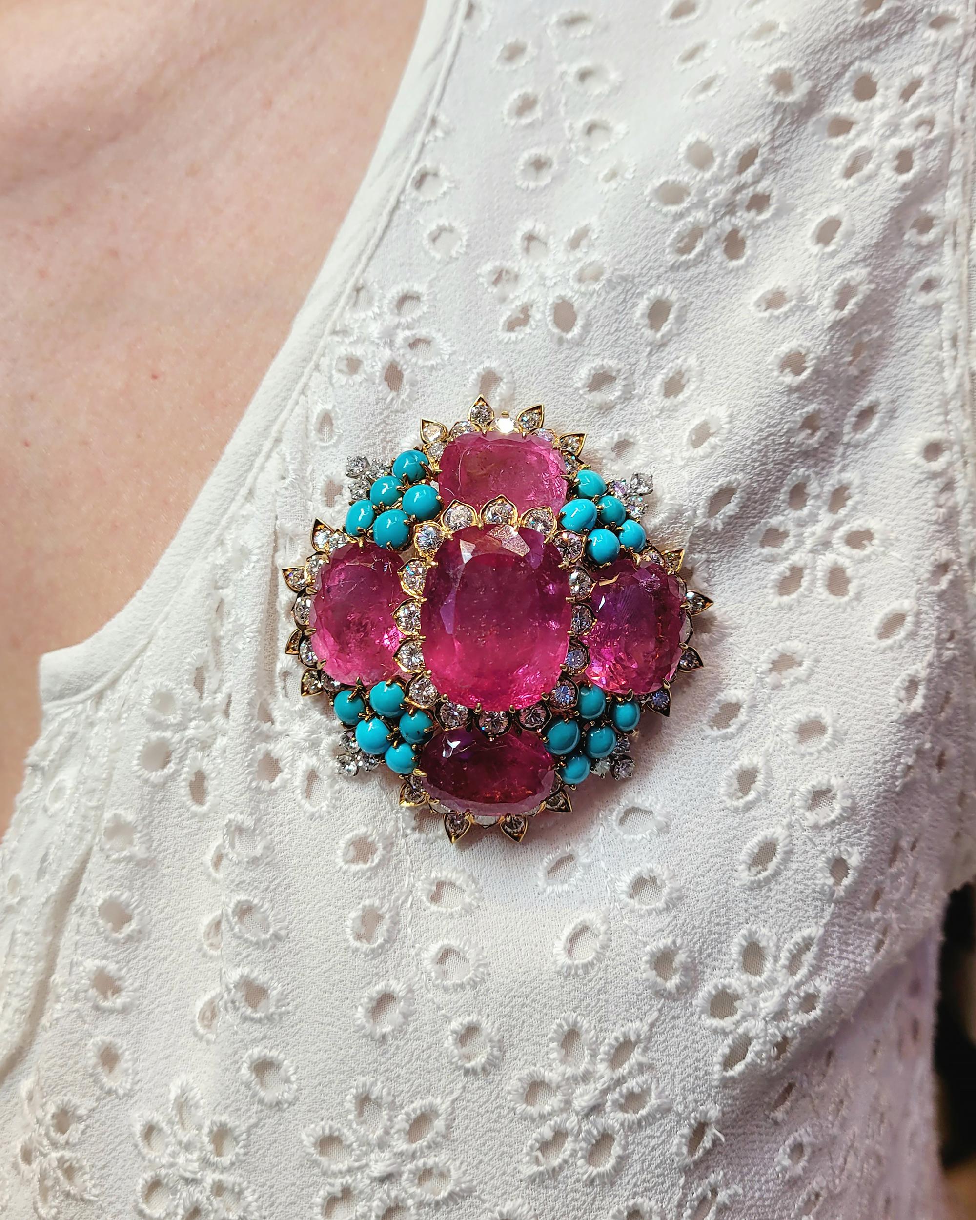 Women's David Webb 71.50 Carat Tourmaline Turquoise Diamond Pendant Necklace For Sale