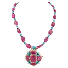 David Webb 71.50 Carat Tourmaline Turquoise Diamond Pendant Necklace