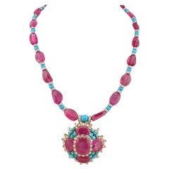 David Webb - Collana con ciondolo in tormalina e turchese da 71,50 carati e diamante
