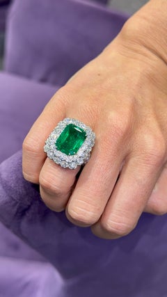 David Webb 8 Carat Colombian Emerald and Diamond Ring