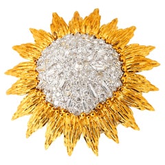 David Webb 8 ct Large Diamond Gold and Platinum Statement Brooch