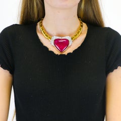 David Webb 80 Carat Rubellite Tourmaline Necklace with Diamonds 5.26 Carat 18K