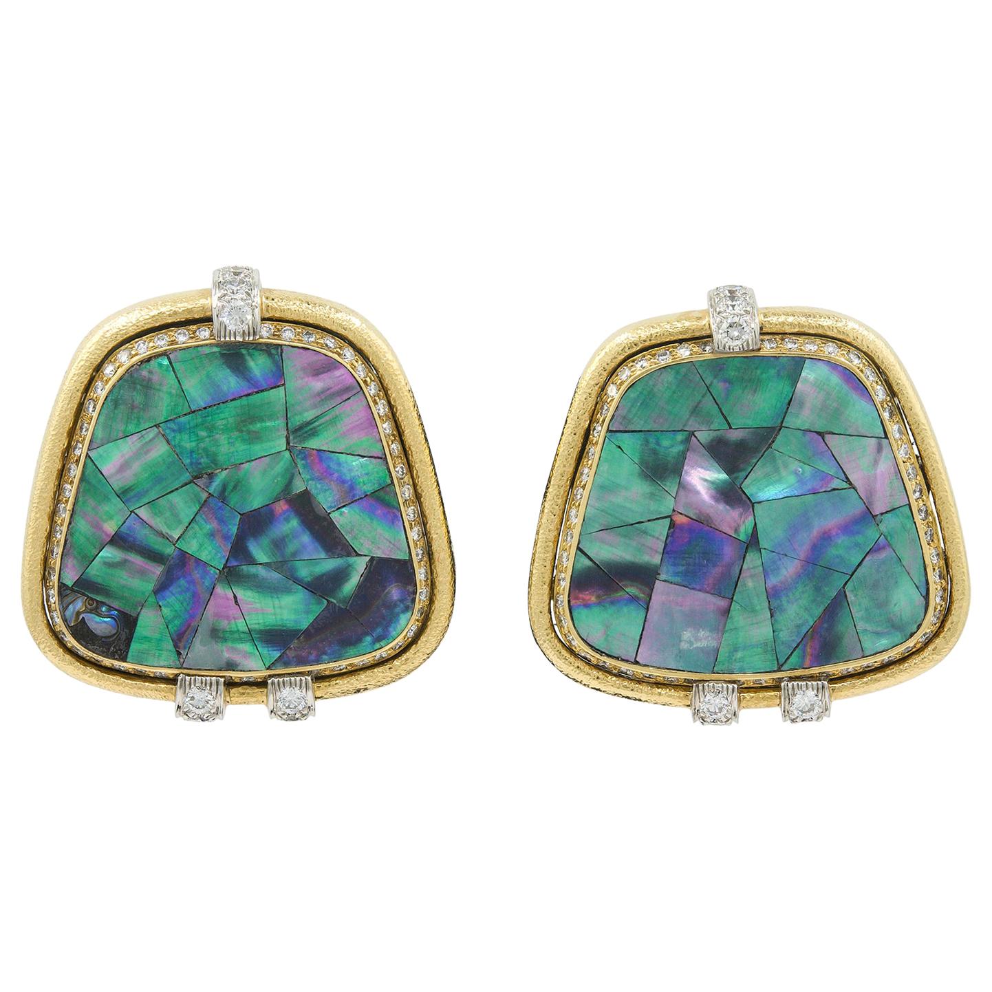 David Webb Abalone Shells, Diamond Earrings