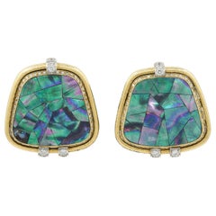 David Webb Abalone-Muschel- und Diamant-Ohrringe