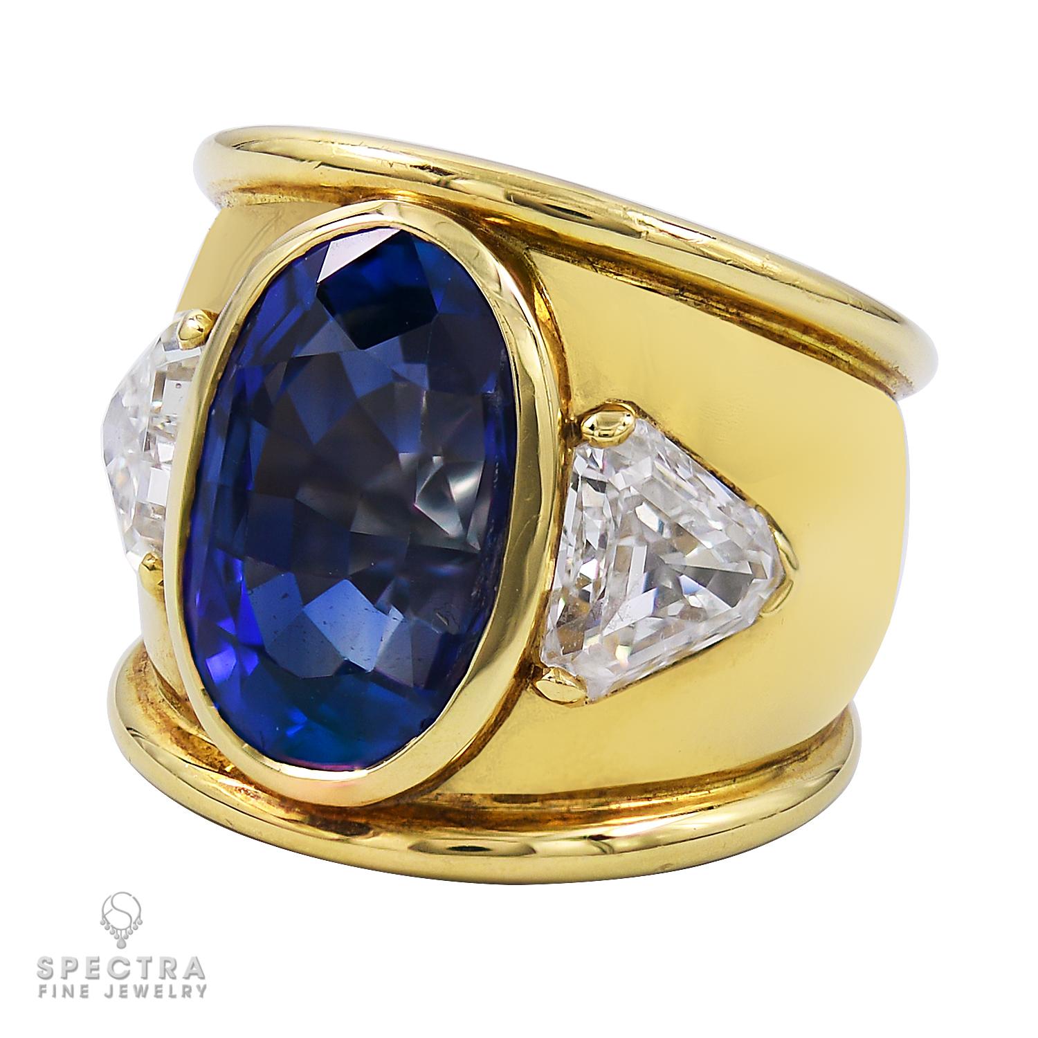 The rarest vintage ring from David Webb. Set with an oval-shaped sapphire weighing 17.65 carats. Sapphire is accompanied by the AGL Certificate stating that the sapphire is of Sri-Lankan (Ceylon) origin, with no gemological evidence of heat. Natural