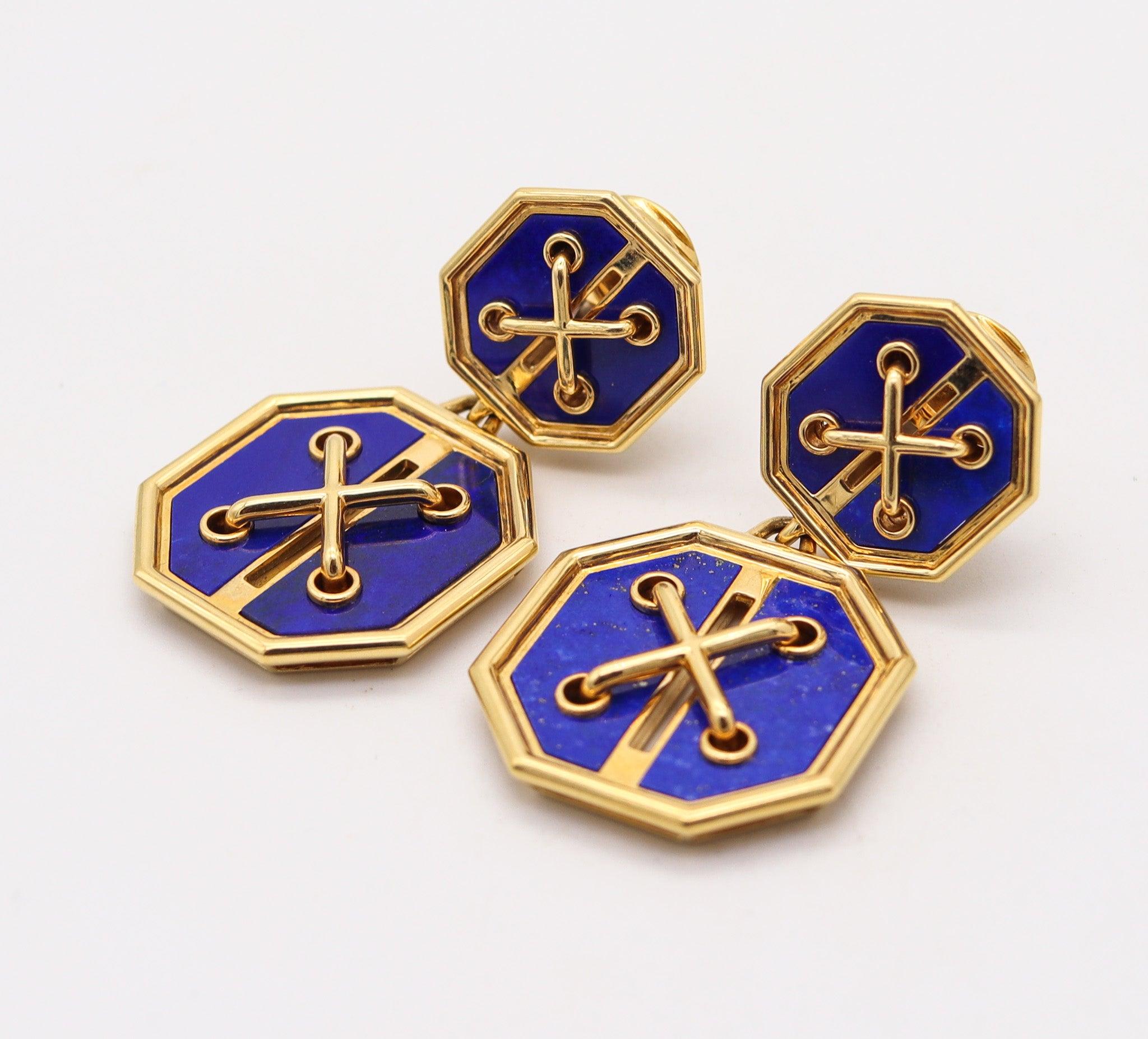 DAVID WEBB Boucles d'oreilles pendantes Aldo Cipullo Design en or 18Kt avec Lapis Lazuli Pour femmes en vente