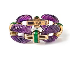 David Webb Amethyst and Diamond Green Enamel Bracelet, Earrings, Ring Suite
