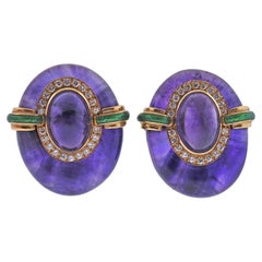 David Webb Amethyst Diamond Gold Earrings