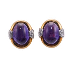 David Webb Amethyst Diamond Gold Platinum Earrings
