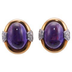 David Webb Amethyst Diamond Gold Platinum Earrings