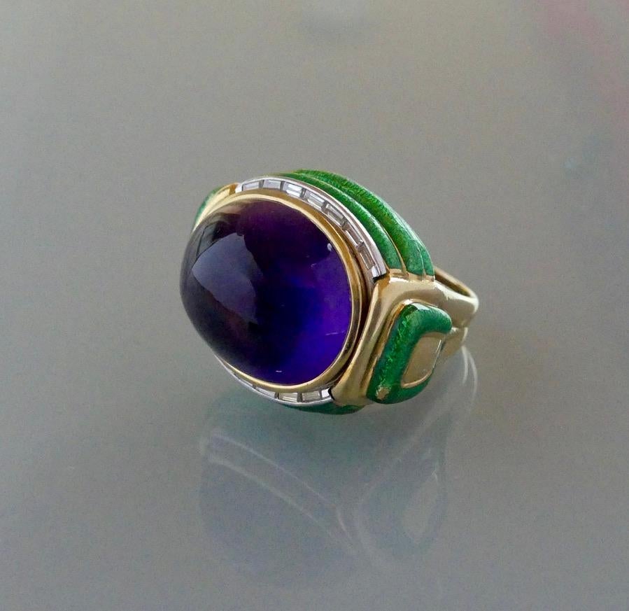 The color combination is dramatic and the size is impressive, which is why this ring could only be by David Webb.  The ring was originally owned by an American, and then an important Italian collector.  It is now ready for the next step of the