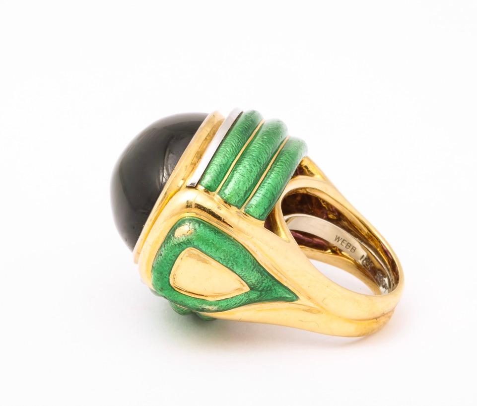David Webb Amethyst Green Enamel Diamond Ring For Sale 4