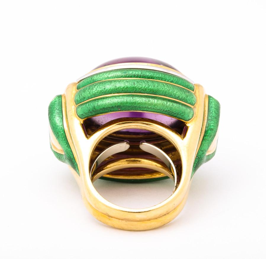 David Webb Amethyst Green Enamel Diamond Ring For Sale 5