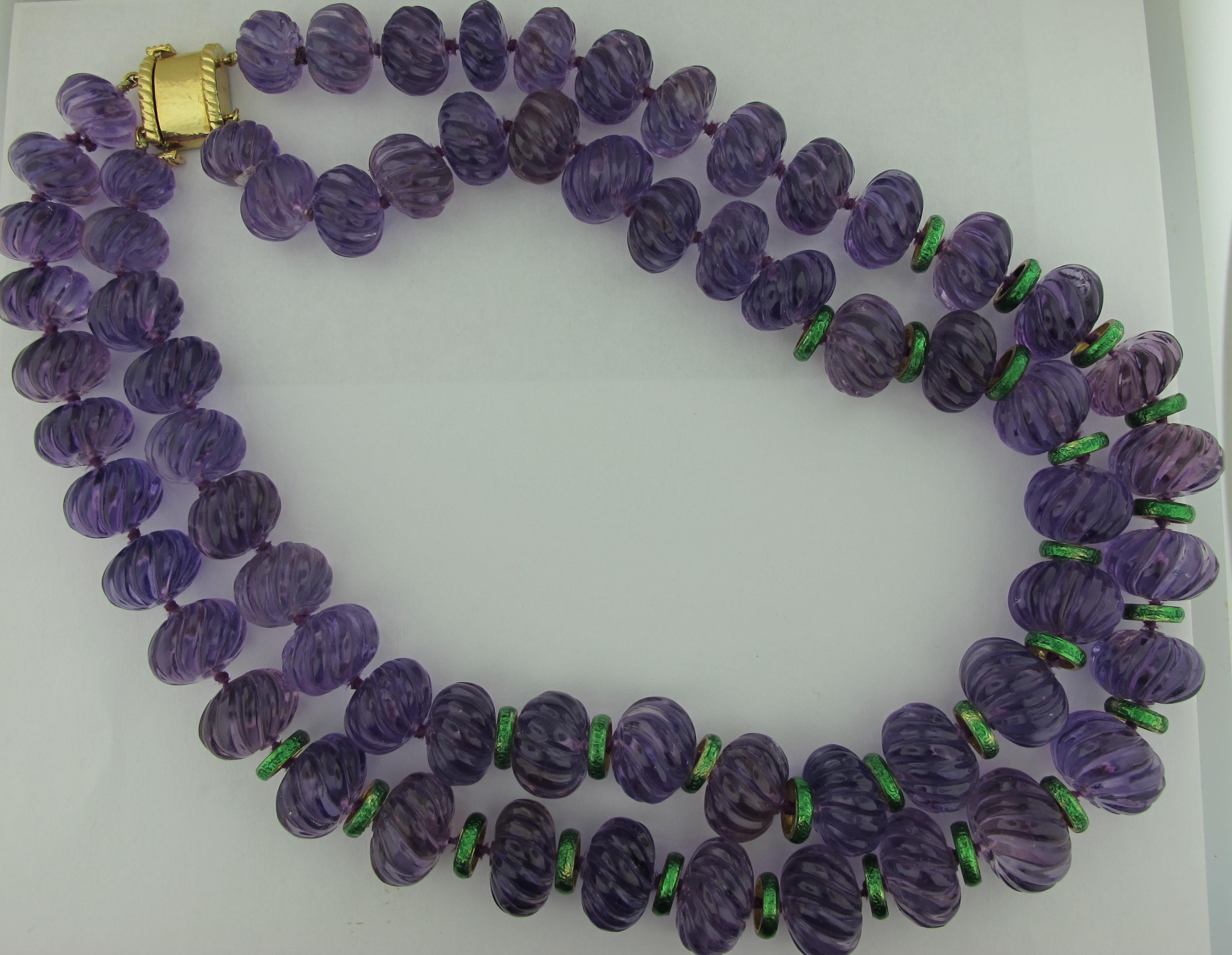 David Webb Amethyst and Green Enamel Necklace In Excellent Condition In Palm Desert, CA