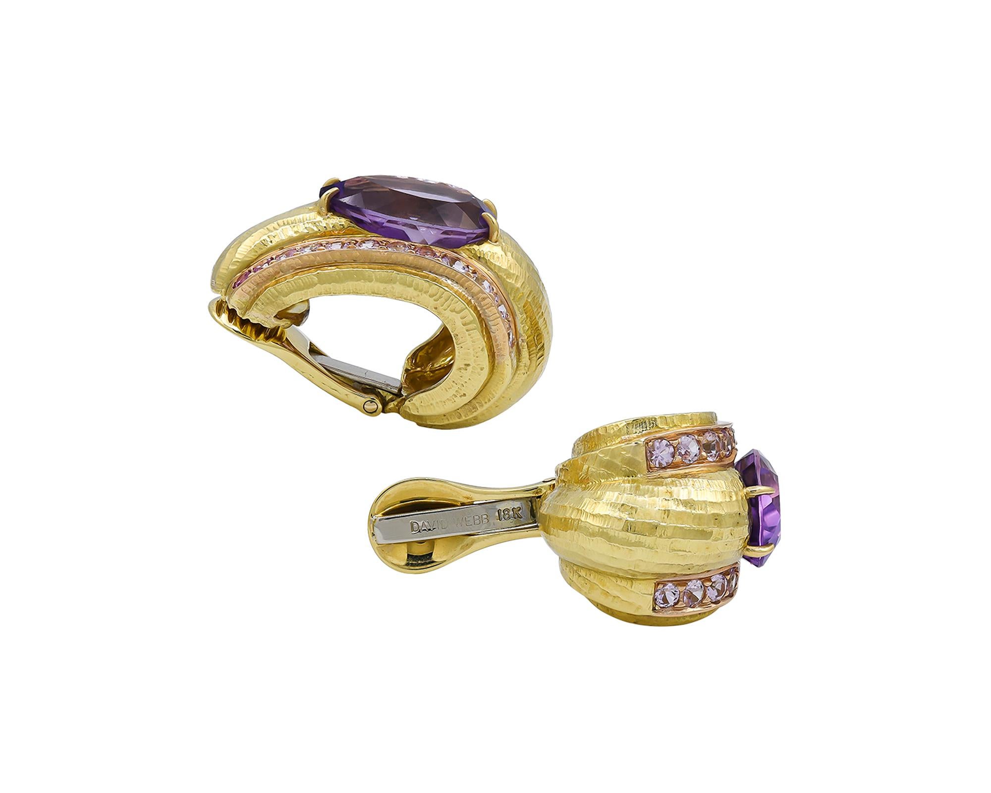 Pear Cut David Webb Amethyst Pink Sapphire Ear Clips For Sale