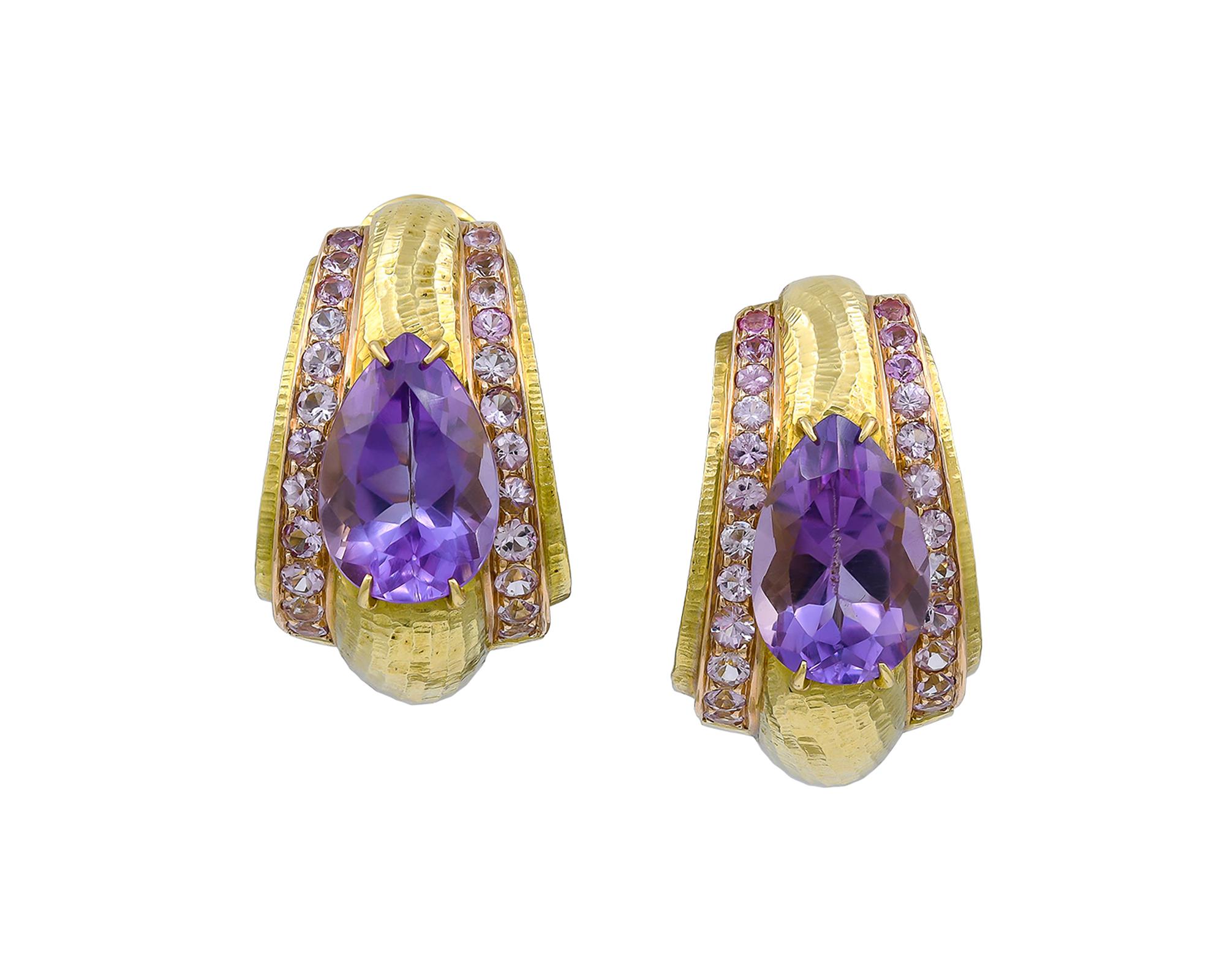 David Webb Amethyst Pink Sapphire Ear Clips In Excellent Condition For Sale In New York, NY