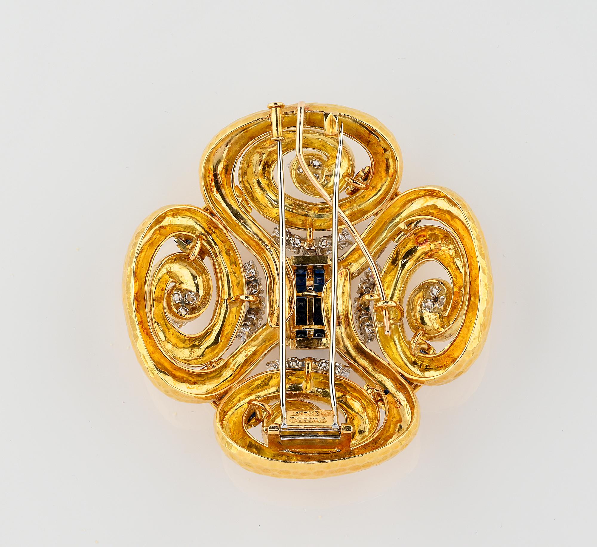 David Webb Ancient World Sapphire Diamond Brooch Pendant For Sale 6