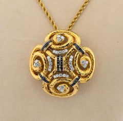 David Webb Ancient World Sapphire Diamond Brooch Pendant