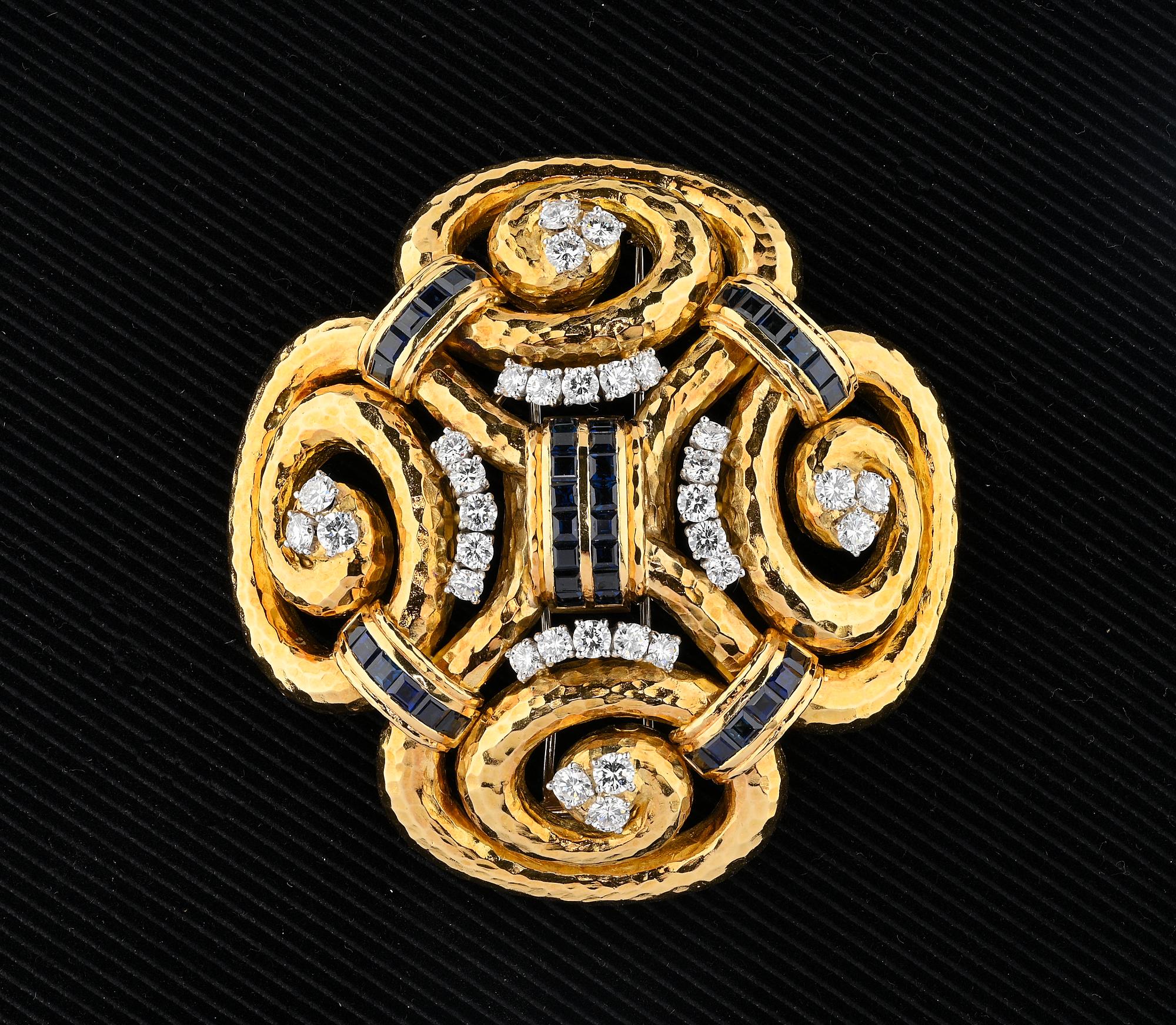 Contemporary David Webb Ancient World Sapphire Diamond Brooch Pendant For Sale