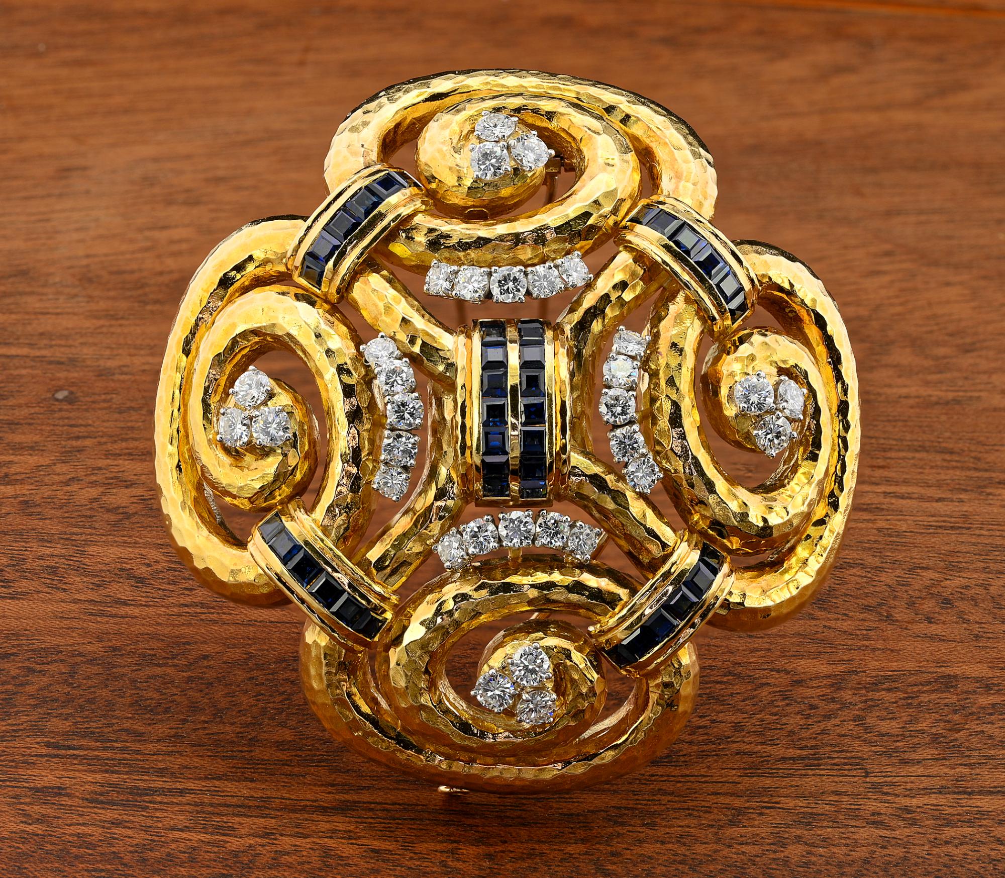 Brilliant Cut David Webb Ancient World Sapphire Diamond Brooch Pendant For Sale