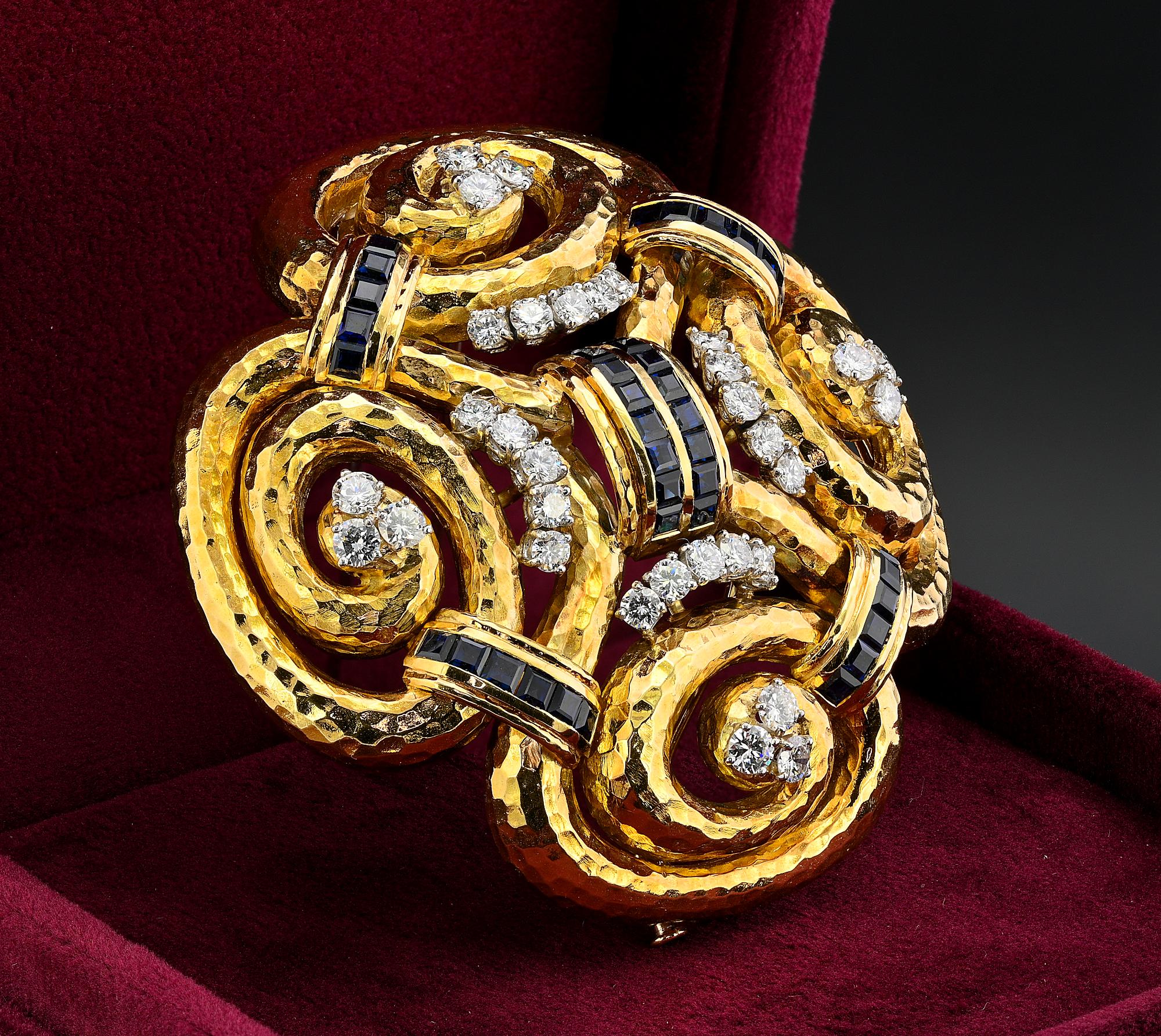 Women's or Men's David Webb Ancient World Sapphire Diamond Brooch Pendant For Sale