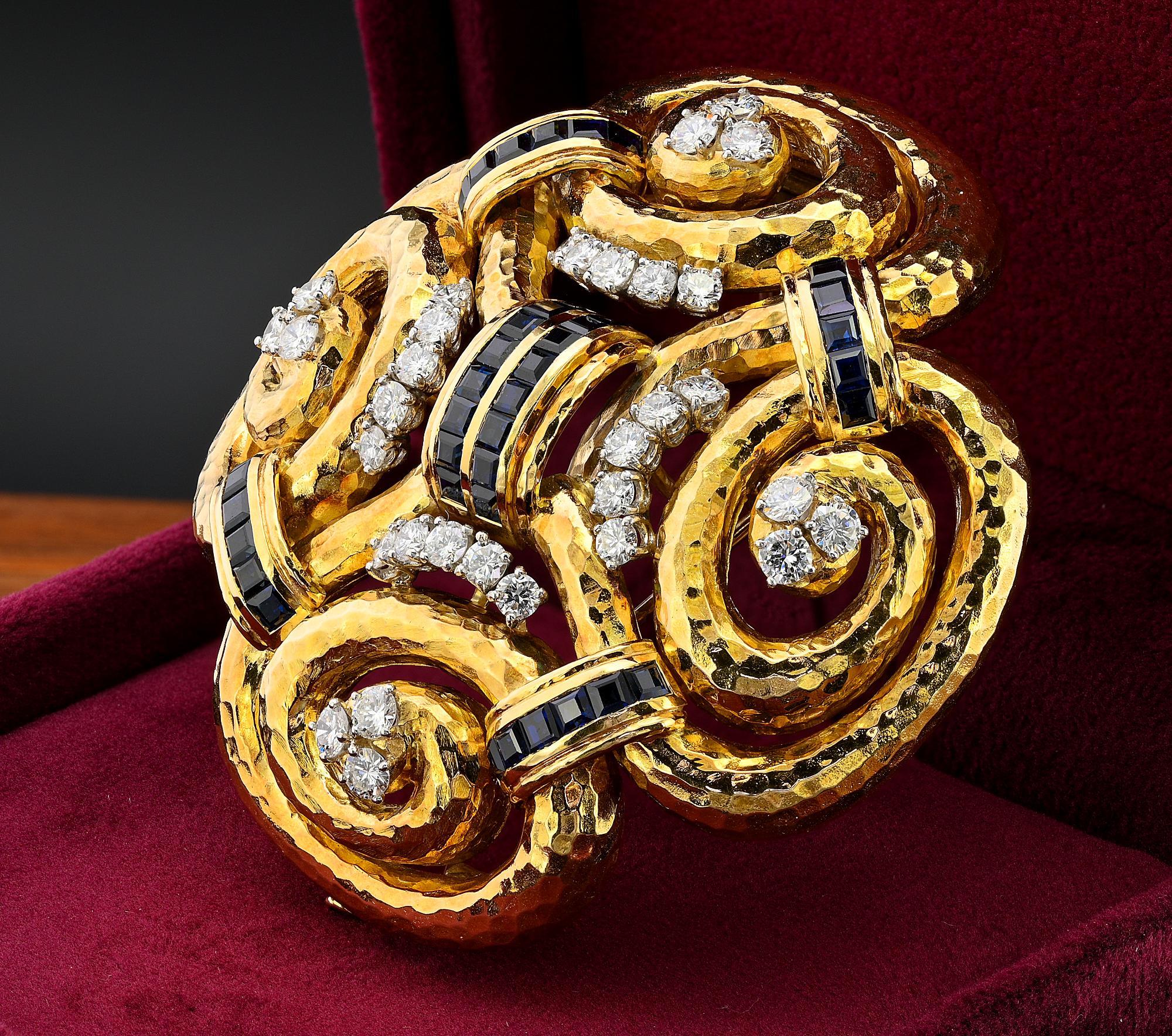 David Webb Ancient World Sapphire Diamond Brooch Pendant For Sale 3