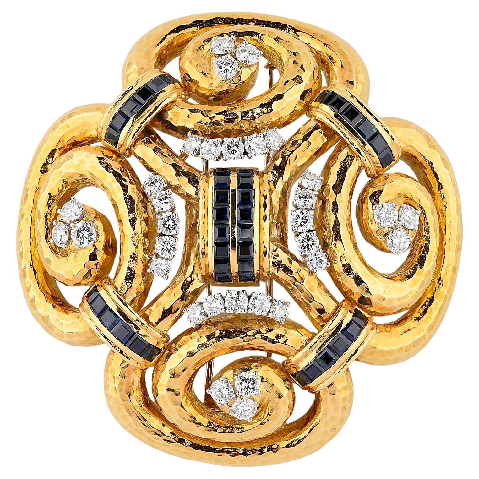 David Webb Ancient World Sapphire Diamond Brooch Pendant For Sale