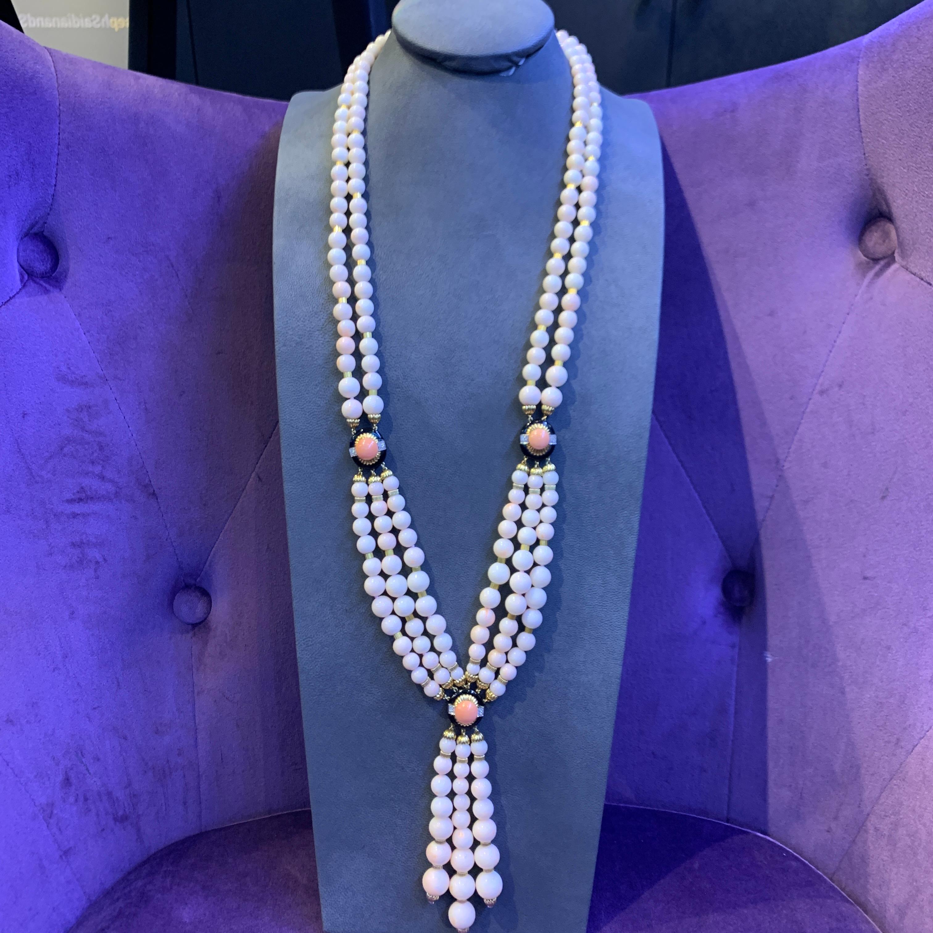 David Webb Angel Skin Coral Tassel Bead Necklace For Sale 9