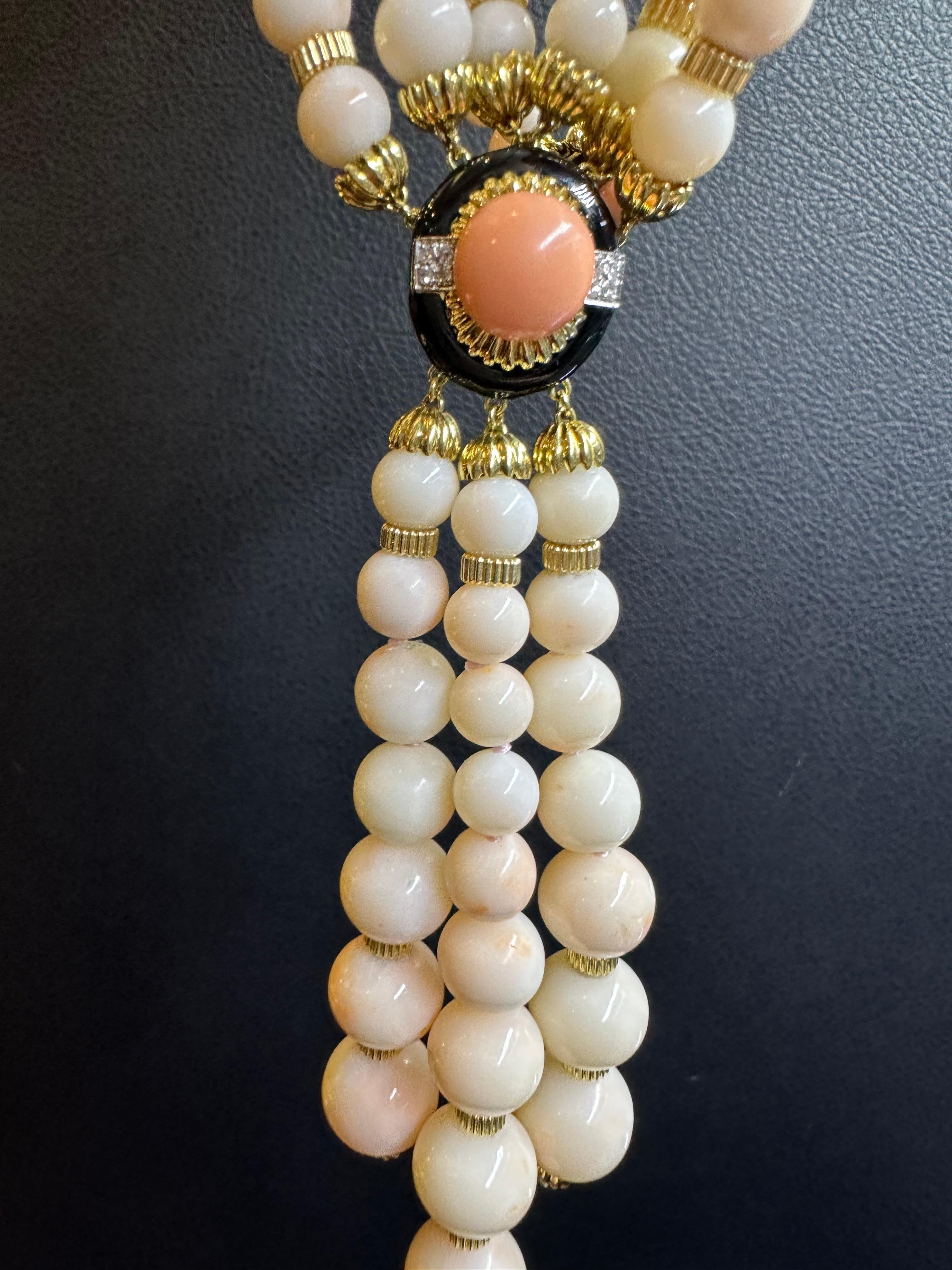 David Webb Angel Skin Coral Tassel Bead Necklace For Sale 10