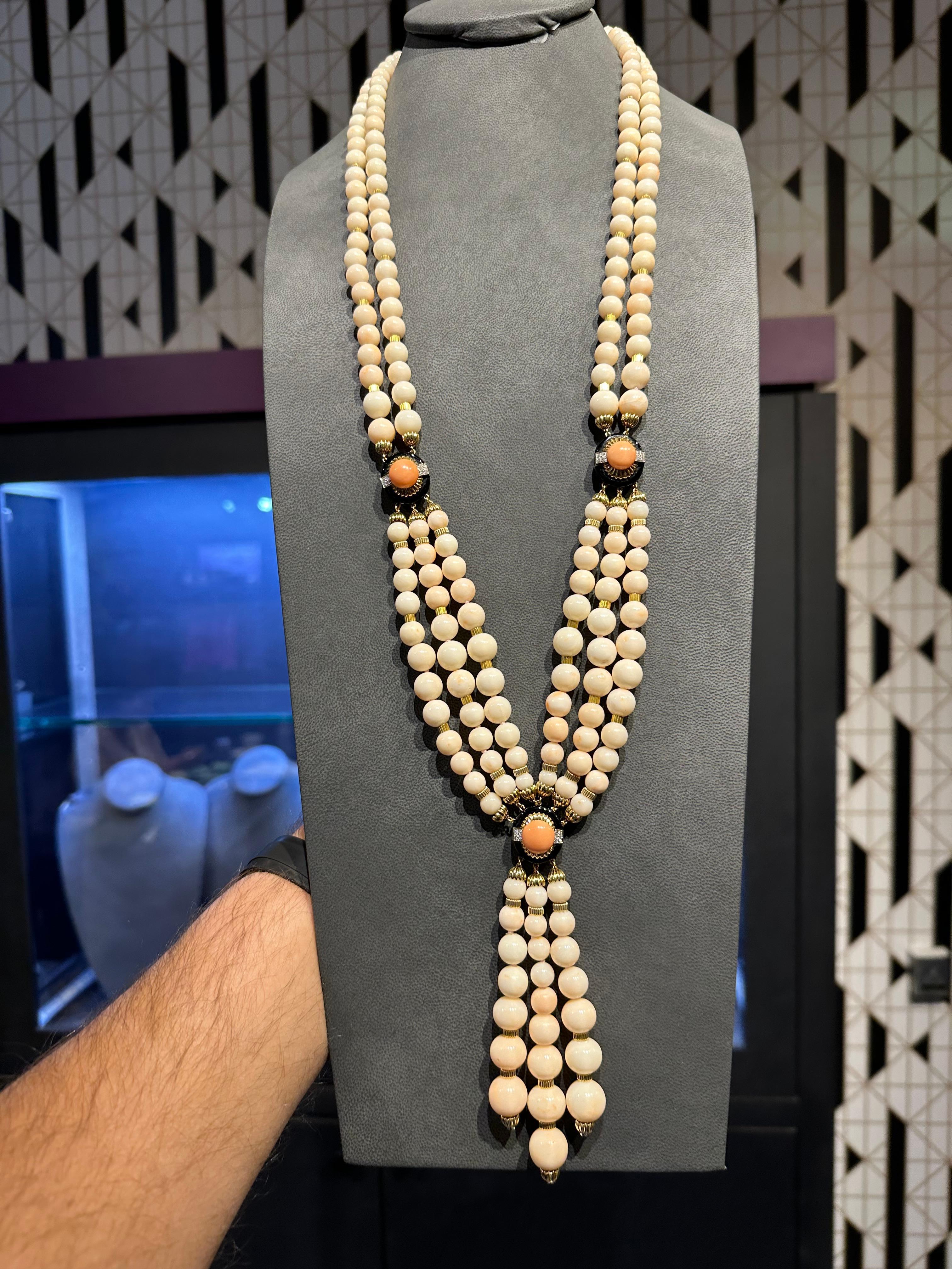 David Webb Angel Skin Coral Tassel Bead Necklace For Sale 11