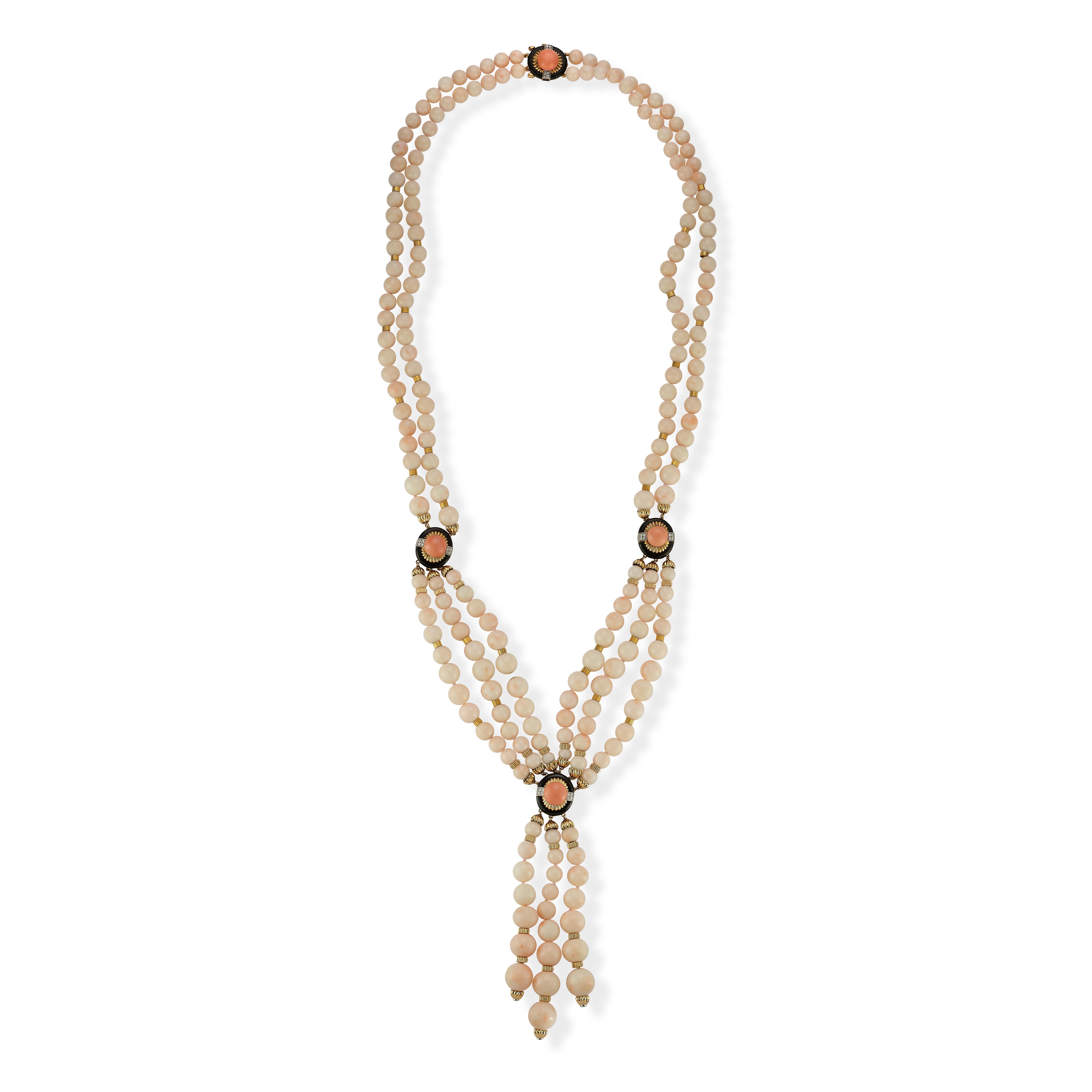 David Webb Angel Skin Coral Tassel Bead Sautoir Necklace

A necklace featuring strands of  exceptional 
