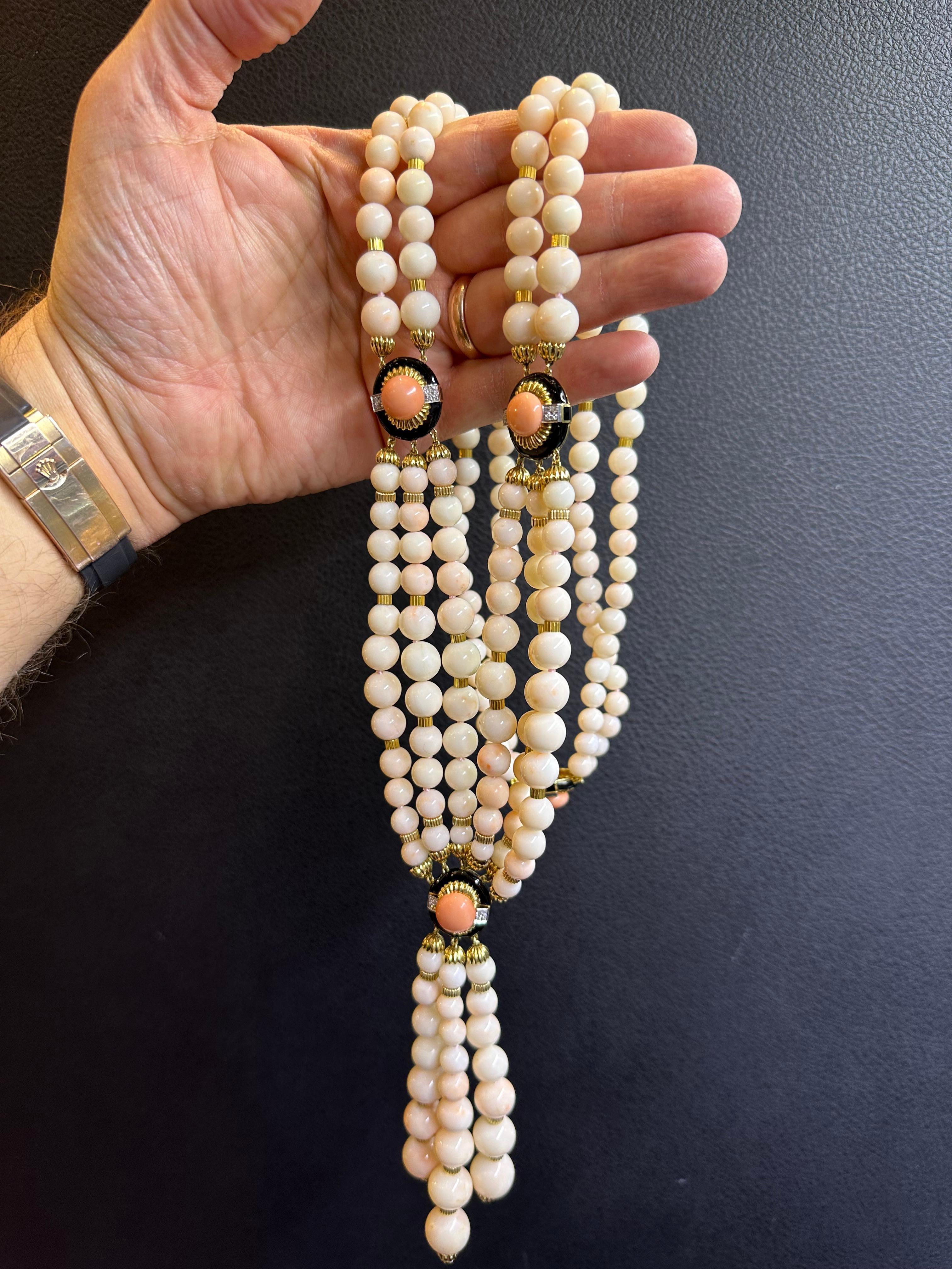 Women's David Webb Angel Skin Coral Tassel Bead Necklace For Sale