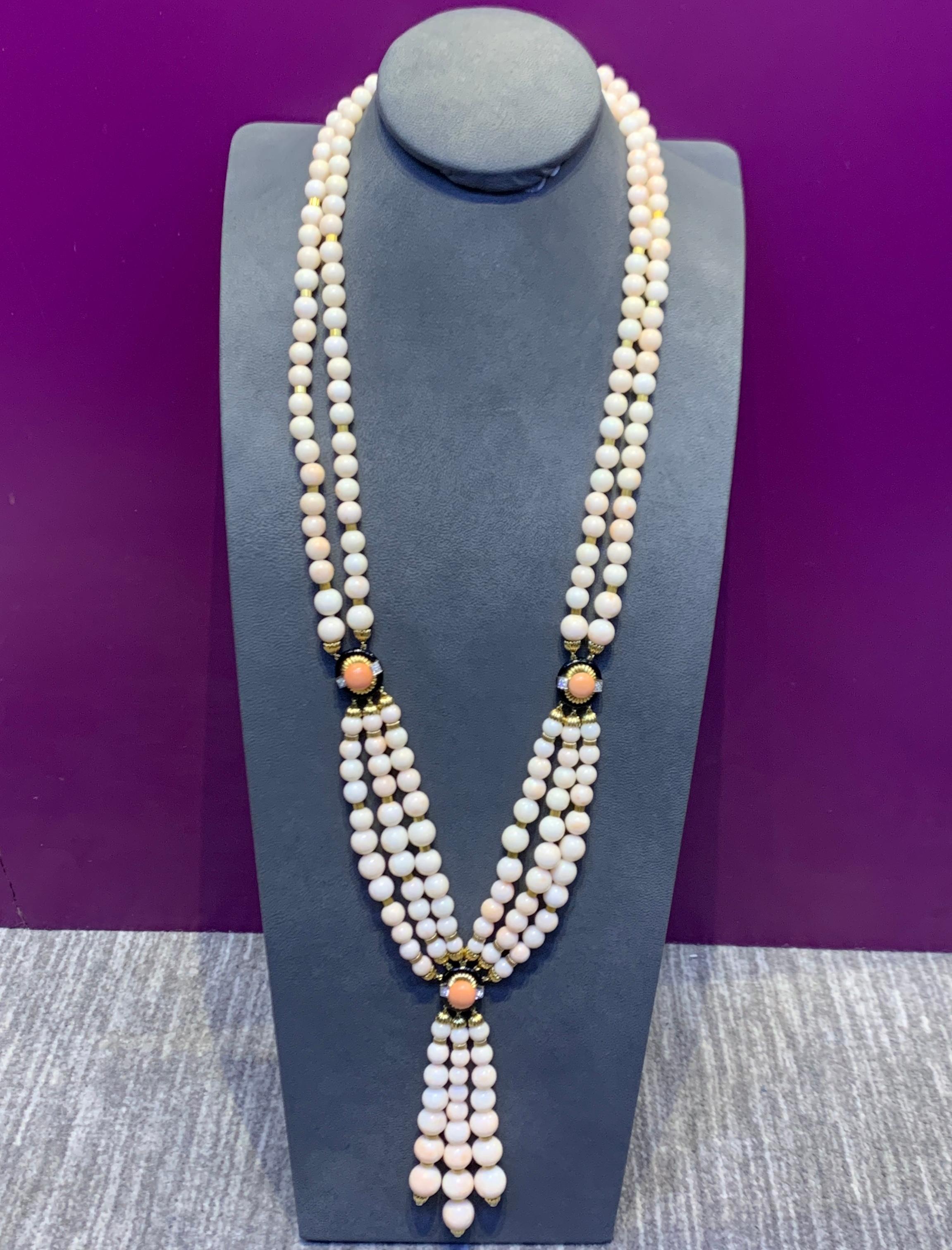David Webb Angel Skin Coral Tassel Bead Necklace For Sale 3