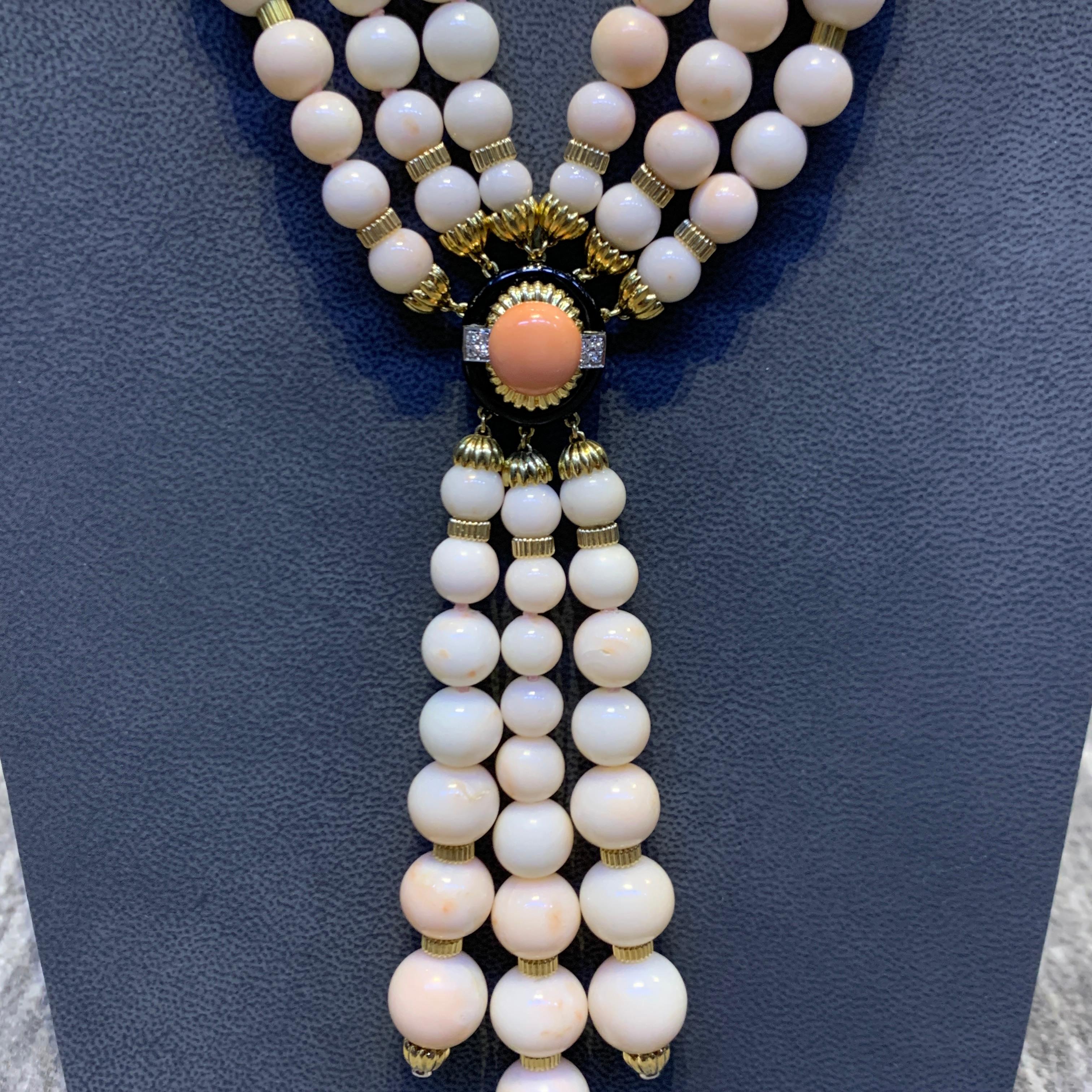 David Webb Angel Skin Coral Tassel Bead Necklace For Sale 4