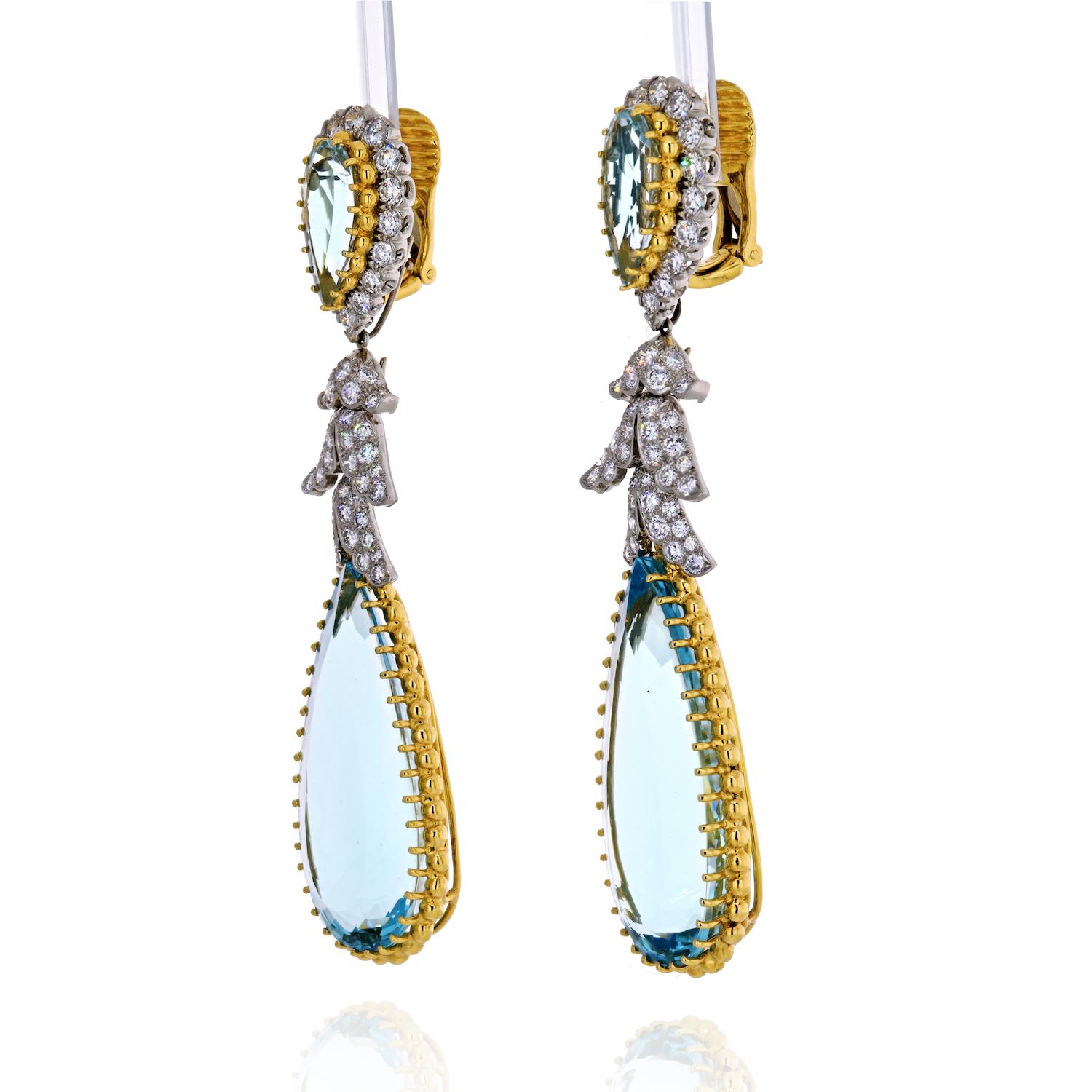 Modern David Webb Aquamarine And Diamond Drop Dangling Earrings For Sale