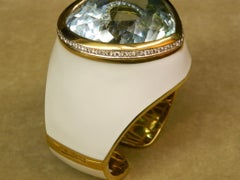 David Webb Aquamarine Heart, Enamel, and Diamond Cuff Bracelet