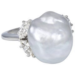Vintage David Webb Baroque Pearl Diamond Platinum Ring