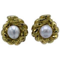 David Webb, Baroque South Sea Pearl Gold Clip-On Earrings