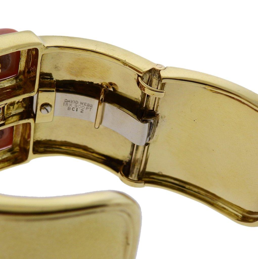 Women's or Men's David Webb Bastille Diamond Gold Platinum Coral Cuff Bracelet For Sale