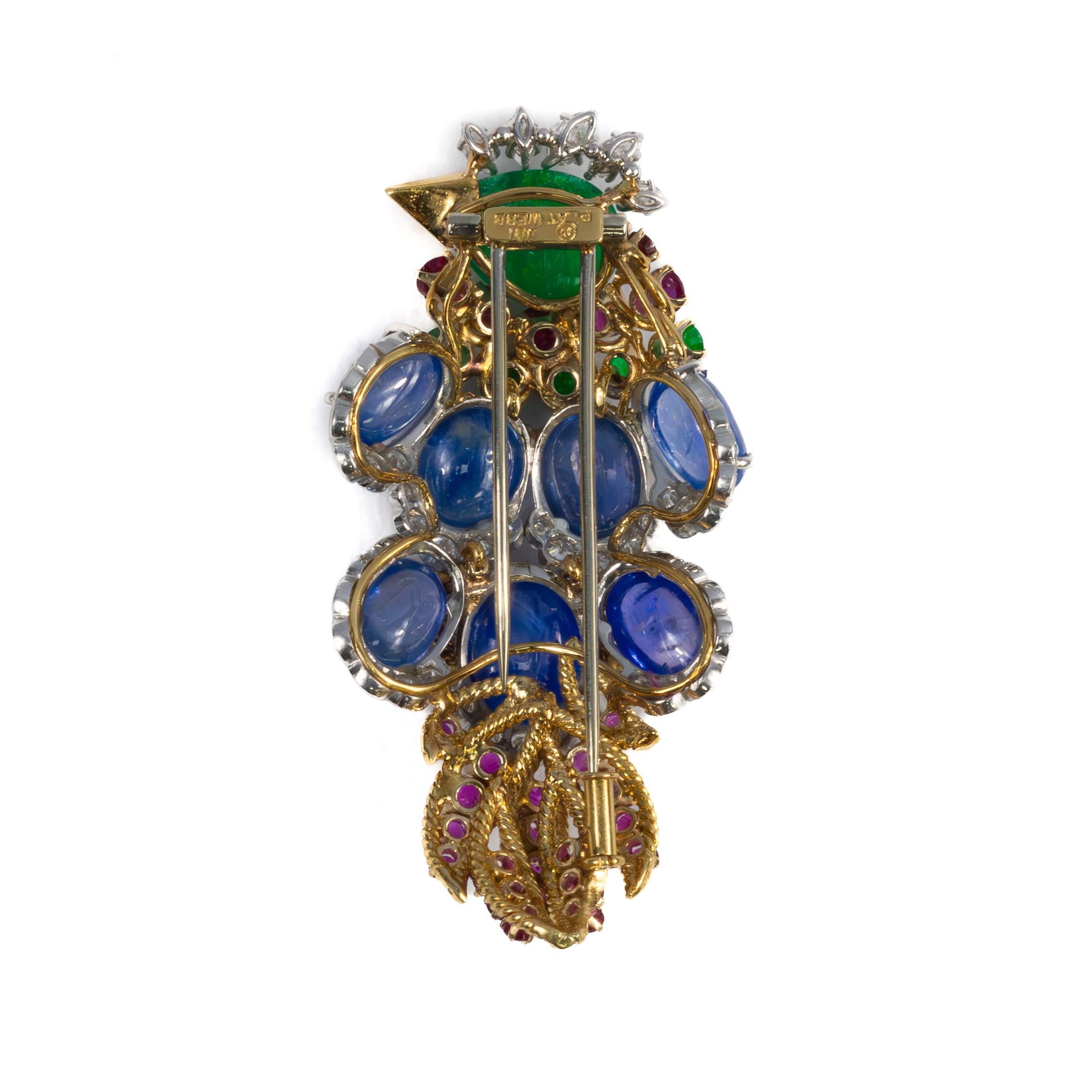 David Webb Bird Brooch With Sapphire, Emerald, Ru… - image 2