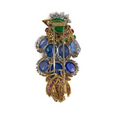 David Webb Bird Brooch with Sapphire, Emerald, Ruby, and Diamonds
