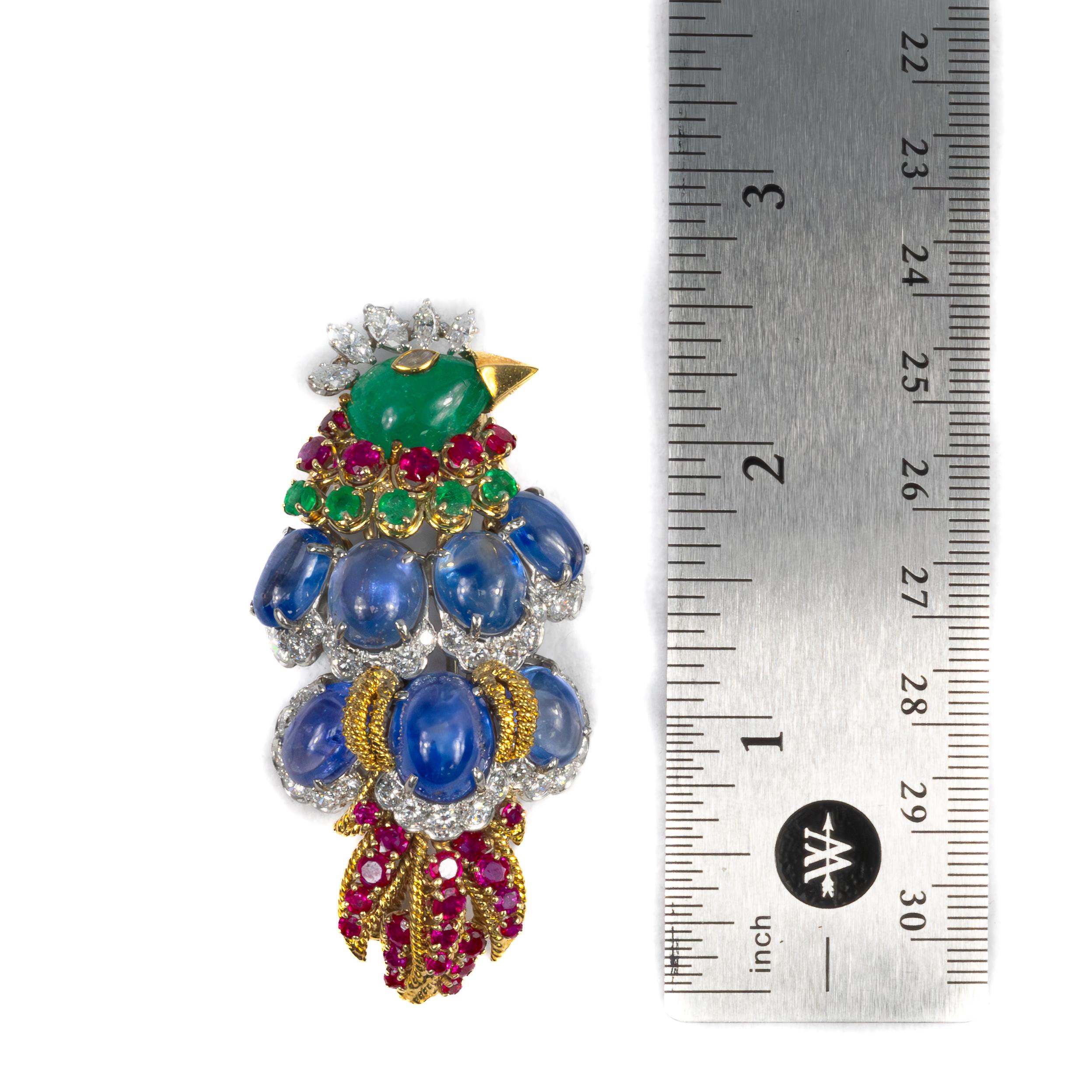 David Webb Bird Brooch With Sapphire, Emerald, Ru… - image 3