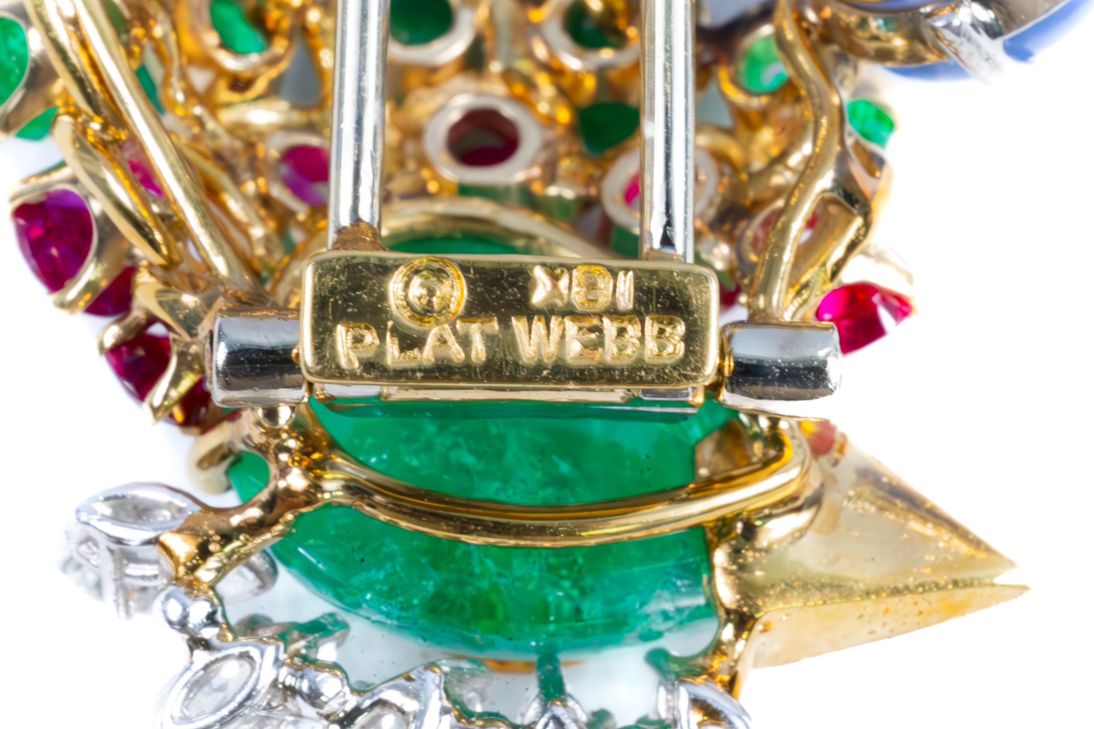 David Webb Bird Brooch With Sapphire, Emerald, Ru… - image 4