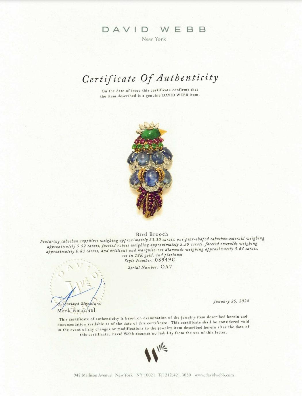 David Webb Bird Brooch With Sapphire, Emerald, Ru… - image 5