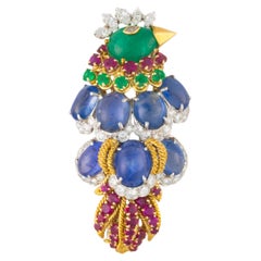 David Webb Bird Brooch with Sapphire, Emerald, Ruby, and Diamonds