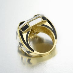 David Webb Black and White Enamel Diamond Chevron Ring